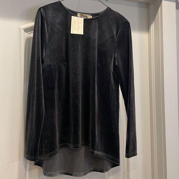 AXYEH BLUE TONES VELOUR BLOUSE.  NEW WITH TAGS - Picture 2 of 13